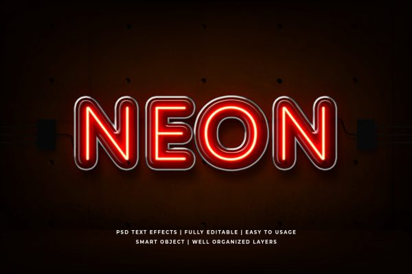 Red neon 3d text style effect Premium Psd