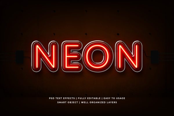 Red neon 3d text style effect Premium Psd